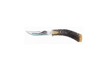 Image of Case 523-4 1/4 SS Stag Hunters Fillet Knife, Fixed Blade with Pheasant Design and Leather Sheath 00341