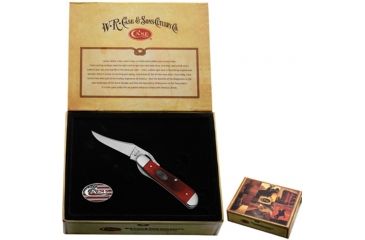 Image of Case 61953L Ropers Gift Set Dark Red Bone Russlock Folding Knife w/Lapel Pin,4.25in closed 09661