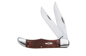 Image of Case 6265 SS Jigged Staminawood Folding Hunter  Clip and Skinner Blades Genuine Leather Sheath Folding Knife, Working Brown Synthetic Jigged Handle, 5 1/4 00189
