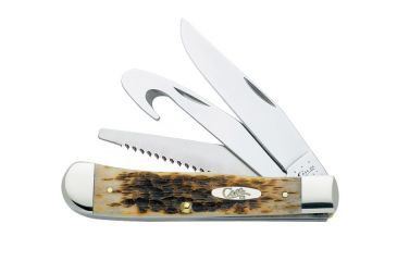 Image of Case 6354GS SS Amber Bone Hunter Trapper, Clip, Gut Hook and Saw Blades 00149