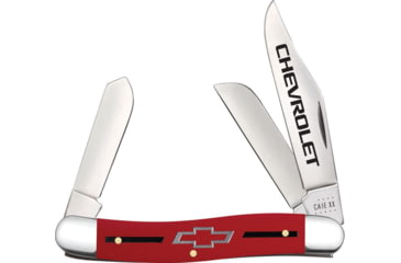 Image of Case Chevrolet Stockman Folding Knife, 3.88in Closed, Mirror Clip/Sheepsfoot/Spey Blades, Red Smooth Synthetic Handle, 33705