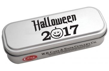 Image of Case Halloween Gift Tin - Embellished Smooth Persimmon Orange Bone Tear Drop Knife, 10573