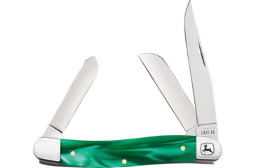 Image of Case John Deere Stockman Folding Knife, Mirror finish stainless clip, sheepsfoot, and spey, Green smooth Kirinite handle, 15776