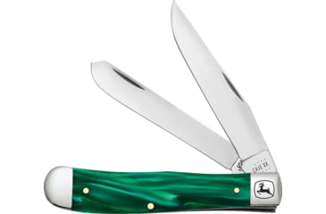Image of Case John Deere Trapper Kirinite Folding Knife, Mirror finish stainless clip and spey blades, Green smooth Kirinite handle, 15772