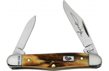 Image of Case John Wayne Folding Knife,3.25in closed,Stainless Clip and Pen Blade,Genuine Burnt Stag Handle CA10689