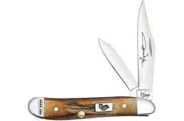Image of Case John Wayne Peanut Burnt Stag Folding Knife,Stainless Steel,Standard Edge,Clip and Pen,Mirror Polish,Burnt Stag Handle CA10698