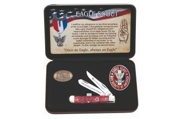 Image of Case Knife BSA Eagle Scout Smooth Red Bone Mini Trapper Jewel Box Clip and Spey Blades 3 1/2 in / 8.89cm closed 18038
