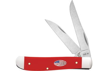 Image of Case Mini Trapper American Workman Folding Knife, 3.5in Closed, Carbon Steel, Stonewash Clip/Wharncliffe Blades, Red Smooth Synthetic Handle, 73927