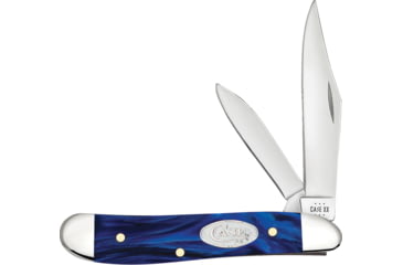 Image of Case Peanut Blue Pearl Kirinite Folding Knife, 2.88in Closed, 2.1in/1.53in, Mirror Clip/Pen Blades, Blue Pearl Kirinite Handle, 23446