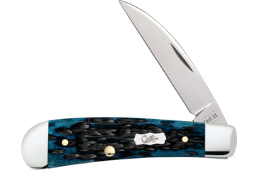 Image of Case Pocket Worn Sway Back Folding Knife, 3.19in Closed, Mirror Wharncliffe Blade, Pocket Worn Mediterranean Blue Jigged Bone Handle, 51856
