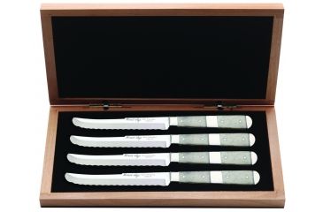 Image of Case Smooth Natural Bone Steak Knives, Set of Four, w/Center Bolster in Wooden Box , M254 SS, 02266