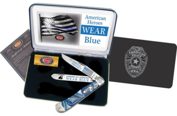 Image of Case American Police Trapper Folding Knife, Mirror SS Clip/ Spey Blades, Blue Smooth Corelon Handle, Serialized, Certificate Of Authenticity, CAT-BC/BLUE