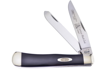Image of Case Trapper Corelon Folding Knife, Mirror SS Clip/ Spey Blades, Black Smooth Corelon Handle, Nickel Silver Bolster, Inlay Shield, Blade Etching, black, 9254ABC