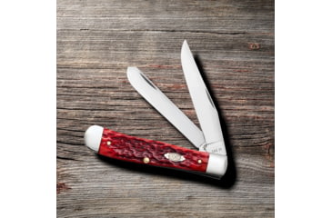 Image of Case Trapper Folding Knife, 4.13 in, Chrome Vanadium Steel, Dark Red Bone Peach Seed Jig Handle, 31950