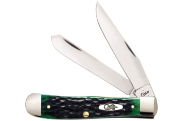 Image of Case Trapper Folding Knife, Mirror SS Clip/ Spey Blades, Hunter Green Jigged Bone Handle, Nickel Silver Bolster, Inlay Shield, 87080