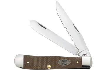 Image of Case Trapper Folding Knife, Mirror SS Serrated Clip/ Spey Blades, Earth Brown G10 Handle, Nickel Silver Bolster, Inlay Shield, 23306