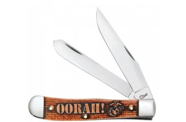 Image of Case USMC Gift Set - Embellished Trapper Folding Knive in Jewel Box, Surgical Steel Clip and Spey Blades, Smooth Natural Bone Handle with Cinnamon Color Was, 4in Closed, 13189