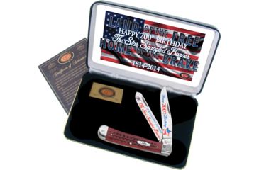 Image of Case Star Spangled Banner Trapper Folding Knife,Clip and Spey,Red,Jigged Bone Handle CASSBRPB