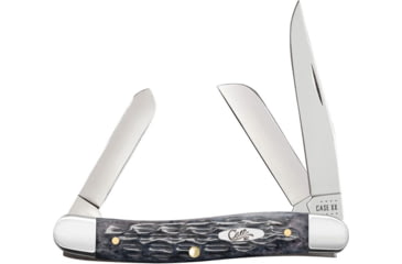 Image of Case Stockman Crandall Gray Folding Knife, 3.63in Closed, Carbon Steel, Mirror Clip/Sheepsfoot/Spey Blades, Pocket Worn Gray Crandall Jigged Bone Handle, 58413