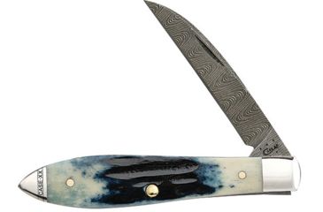 Image of Case Teardrop Damascus Med Blue Folding Knife,Damascus Steel,Standard Edge,Wharncliffe,Mediterranean Blue,Jigged Bone Handle CA10831