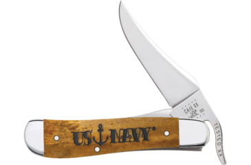 Image of Case US Navy Russlock Antique Folding Knife, Mirror finish stainless one-hand opening clip blad, Antique smooth bone handle, 17723