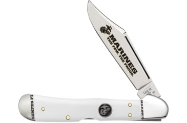 Image of Case USMC CopperLock Synthetic Folding Knife, 4.25in Closed, Mirror Clip Blade, White Smooth Synthetic Handle, 13201