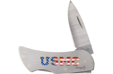 Image of Case USMC Executive Lockback Folding Knife, 2.25 satin finish stainless blade, Brushed stainless handle, 13193