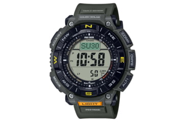 Image of Casio Outdoor Casio Pro Trek Solar Watch Triple Sensor Watching Featuring an Altimeter, Barometer, Digital Compass, Thermometer and 100M WR - Mens, Green, One Size, PRG340-3