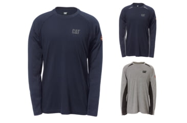 Image of Caterpillar Flame Resistant Long Sleeve Performance Crew Shirt, FR Navy, FR Navy Heather, Heather Grey