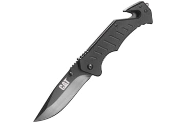 Image of Caterpillar Linerlock Folding Knife, 3.5in Black 7Cr17Mov SS Drop Point, Black G10 Handle, Belt/Cord Cutter, Glass Breaker, Thumb Stud, Pocket Clip, 980012