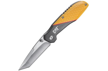 Image of Caterpillar Linerlock Folding Knife, 3in Satin 7Cr17Mov SS Tanto Blade, Aluminum Handle, Thumb Stud, Pocket Clip, Yellow And Black Handle, 980047