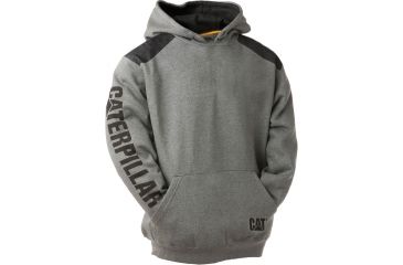 Image of Caterpillar Logo Panel Hooded Sweatshirt, Dark Heather Grey, Large 1910802-004-L