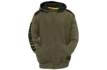 Image of Caterpillar Logo Panel Hooded Sweatshirt, Army Moss, 2XL 1910802-10639-2XL