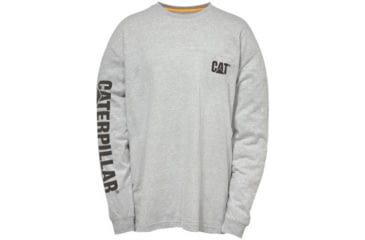 Image of Caterpillar Trademark Banner Long Sleeve Tee - Mens, Heather Grey/Blue, Large, 1510034-12653-L