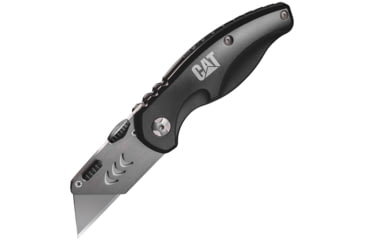 Image of Caterpillar Utility Linerlock Folding Knife, 1.13in SS Blade, Black Aluminum Handle, Thumb Stud, Pocket Clip, Uses Standard Utility Knife Blade, Black, 980018
