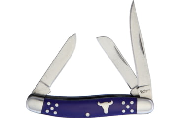 Image of CattlemanS Cutlery Cattleman Stockman Blue Folding Knife, Satin SS Clip, Sheepsfoot, Spey Blades, Blue Smooth Bone Handle, Nickel Silver Bolster, Inlay Shield, Blue, CC0001BL