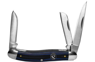Image of CattlemanS Cutlery Cowhand Stockman Blue Folding Knife, Satin finish 3Cr13 stainless clip, sheepsfoot, and, Black and blue G10 handle, CC0001GBL