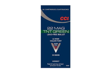 Image of CCI Ammunition TNT Green .22 Winchester Magnum Rimfire 30 Grain Hollow Point Brass Cased Rimfire Rifle Ammo, 50 Rounds, 60