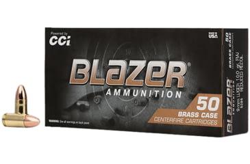 Image of CCI Ammunition Blazer 9mm Luger 100 Grain Full Metal Jacket Brass Pistol Ammo, 50 Rounds, 5296