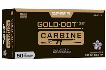 Image of Speer Gold Dot Carbine 9mm Luger 135 Grain Carbine Brass Cased Pistol Ammo, 50 Rounds, 59GDC1