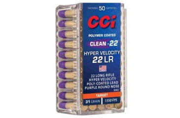Image of CCI Ammunition Clean-2 Hyper Velocity .22 Long Rifle 31 Grain RN Brass Rimfire Ammo, 50 Rounds, 954CC