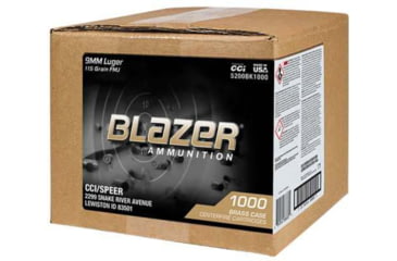 Image of CCI Ammunition 9mm Luger 115 Grain FMJ Blazer Brass Centerfire Pistol Ammo, 1000 Rounds, Box Loos, 5200BK1000