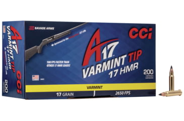 Image of CCI Ammunition A17 .17 Hornady Magnum Rimfire 17 Grain Tipped Varmint Rimfire Ammo, 200 Rounds, 949CC
