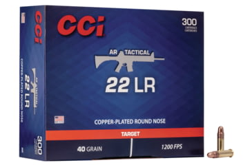 Image of CCI Ammunition AR Tactical .22 LR 40gr. Copper Plated Round Nose Rimfire Ammo, 300 Rounds, 956