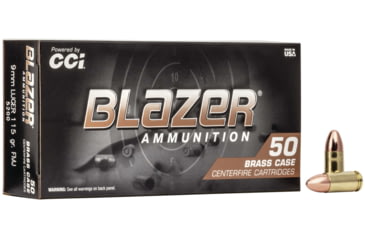 Image of CCI Ammunition Blazer 9mm Luger 115 Grain Full Metal Jacket Brass Case Pistol Ammo, 50 Rounds, 5200