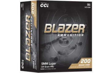 Image of CCI Ammunition Blazer 9mm Luger 115 Grain FMJ Brass Pistol Ammo, 200 Rounds, 51992BB