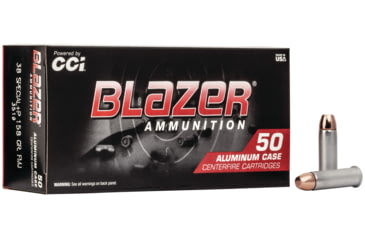 Image of CCI Ammunition Blazer, .38 Special +P, 158 Grain, FMJ, Aluminum Case, Aluminum Pistol Ammo, 50 Rounds, 3519