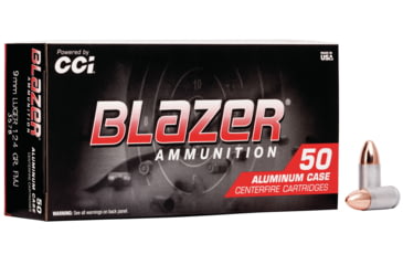 Image of CCI Ammunition Blazer Aluminum 9mm Luger 124 grain Full Metal Jacket Centerfire Pistol Ammo, 50 Rounds, 3578