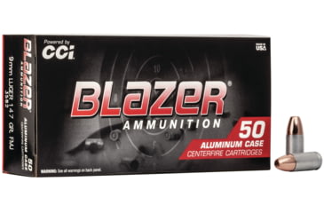 Image of CCI Ammunition Blazer Aluminum 9mm Luger 147 grain Full Metal Jacket Centerfire Pistol Ammo, 50 Rounds, 3582