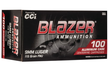 Image of CCI Ammunition Blazer Aluminum 9mm Luger 115 grain Full Metal Jacket Round Nose Centerfire Pistol Ammo, 100 Rounds, 3509A100